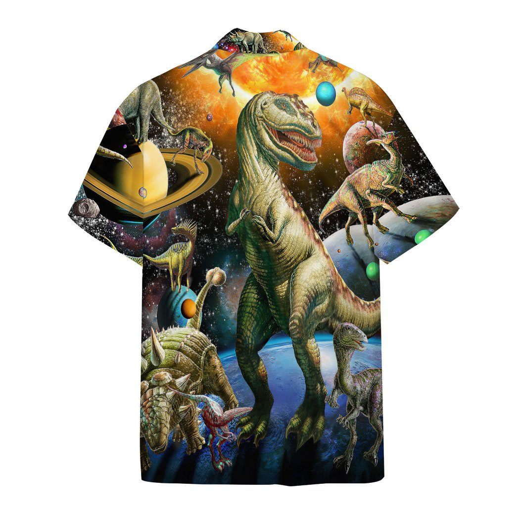 Gearhumans 3D Dinosaur In The Space Custom Hawaii Shirt GS24062139 Hawai Shirt 