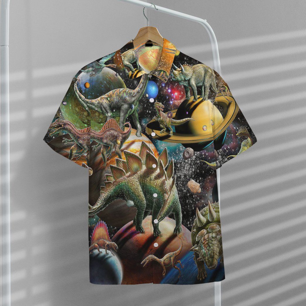 Gearhumans 3D Dinosaur In The Space Custom Hawaii Shirt GS24062139 Hawai Shirt 