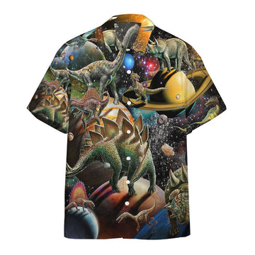 Gearhumans 3D Dinosaur In The Space Custom Hawaii Shirt GS24062139 Hawai Shirt Hawai Shirt S 