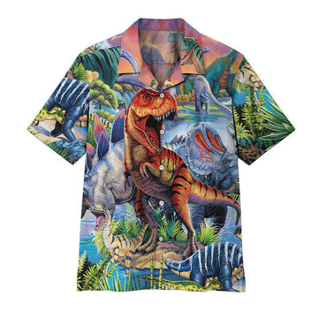 Gearhumans 3D Dinosaur Population Hawaii Shirt ZK2505213 Hawai Shirt Short Sleeve Shirt S 
