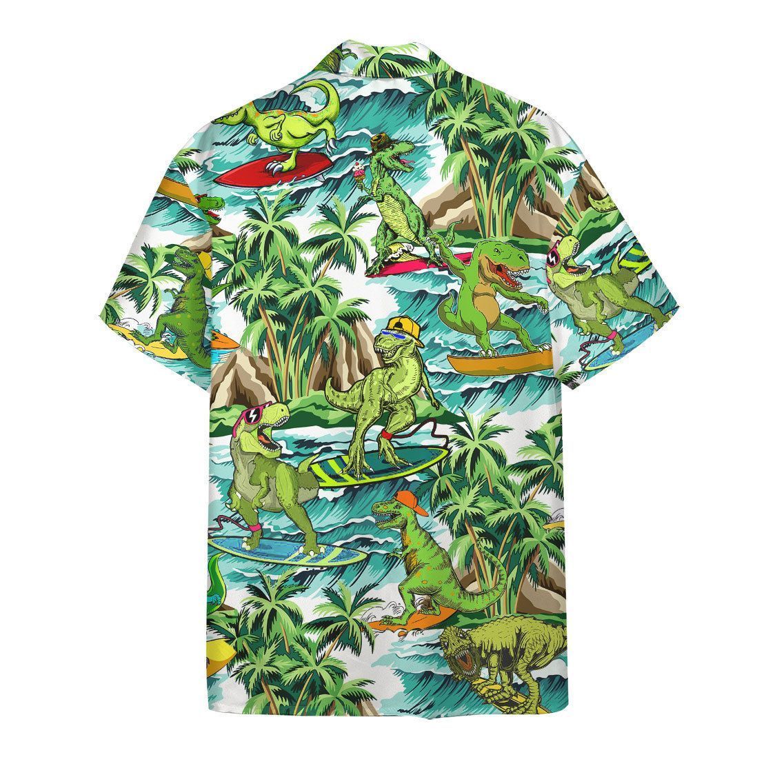 Gearhumans 3D Dinosaur Surfing Hawaii Shirt ZZ2806211 Short Sleeve Shirt 