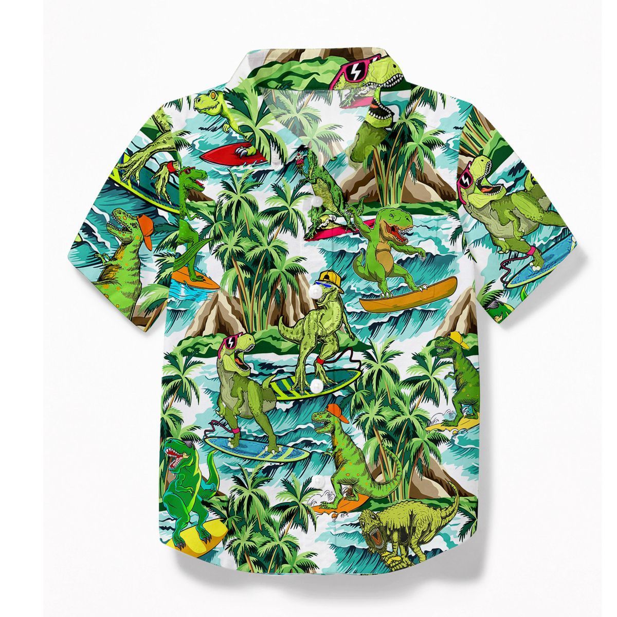 Gearhumans 3D Dinosaur Surfing Hawaii Shirt ZZ2806211 Short Sleeve Shirt Kid Hawaii Shirt XS 