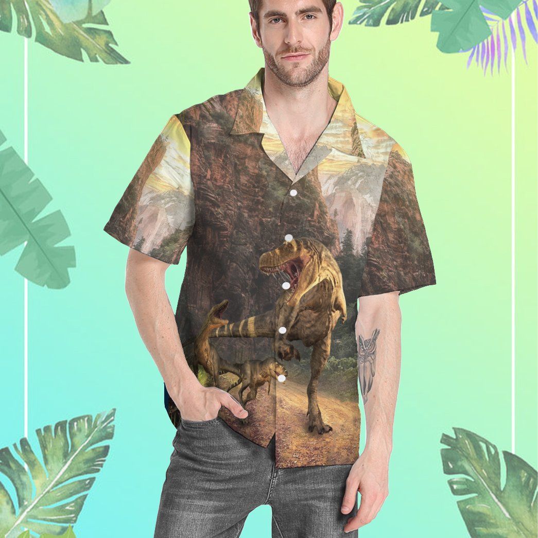 Gearhumans 3D Dinosaurs Park Hawaii Custom Short Sleeve Shirts GW1406219 Hawai Shirt 