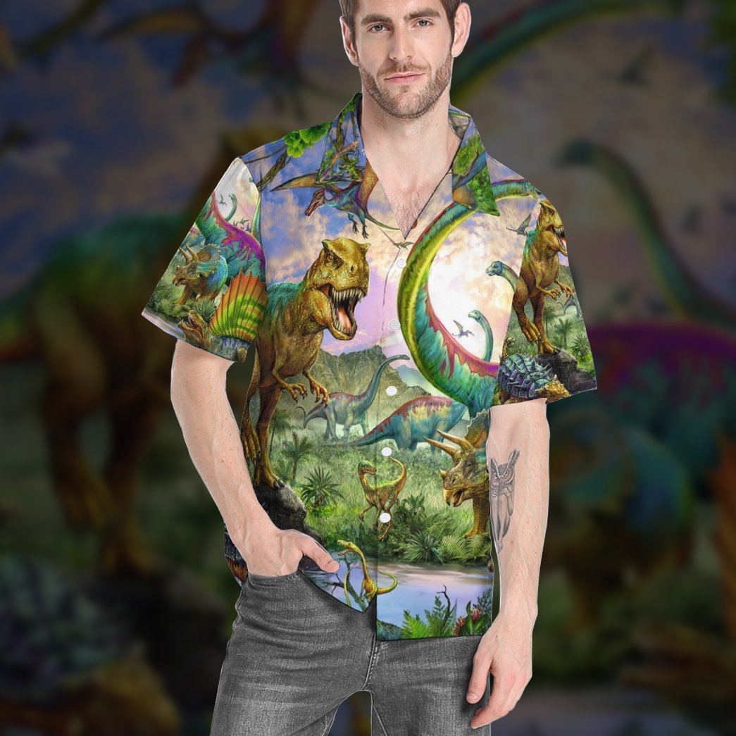Gearhumans 3D Dinosaurs Park Hawaii Custom Short Sleeve Shirts GW1506211 Hawai Shirt 