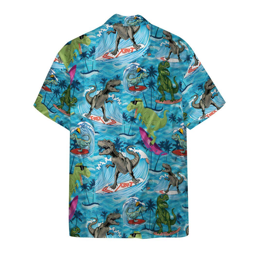 Gearhumans 3D Dinosaurs Surfing Hawaiian Custom Short Sleeve Shirts GW1406212 Hawai Shirt 