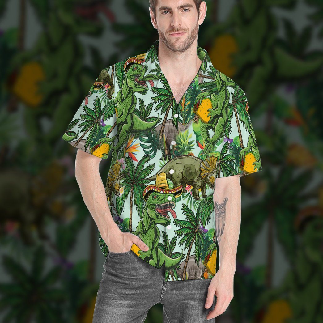 Gearhumans 3D Dinosaurs Taco Hawaiian Custom Short Sleeve Shirts GW1406211 Hawai Shirt 