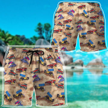 Gearhumans 3D Dirt Track Racing Hawaii Custom Beach Shorts Swim Trunks