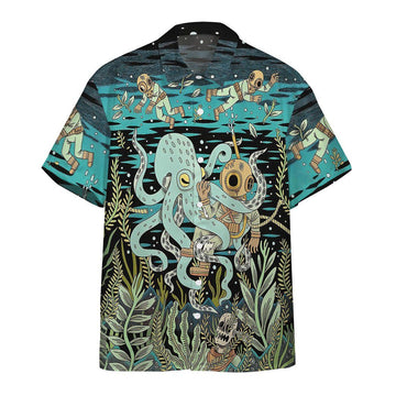 Gearhumans 3D Diver Fighting With Octopus Custom Hawaii Shirt