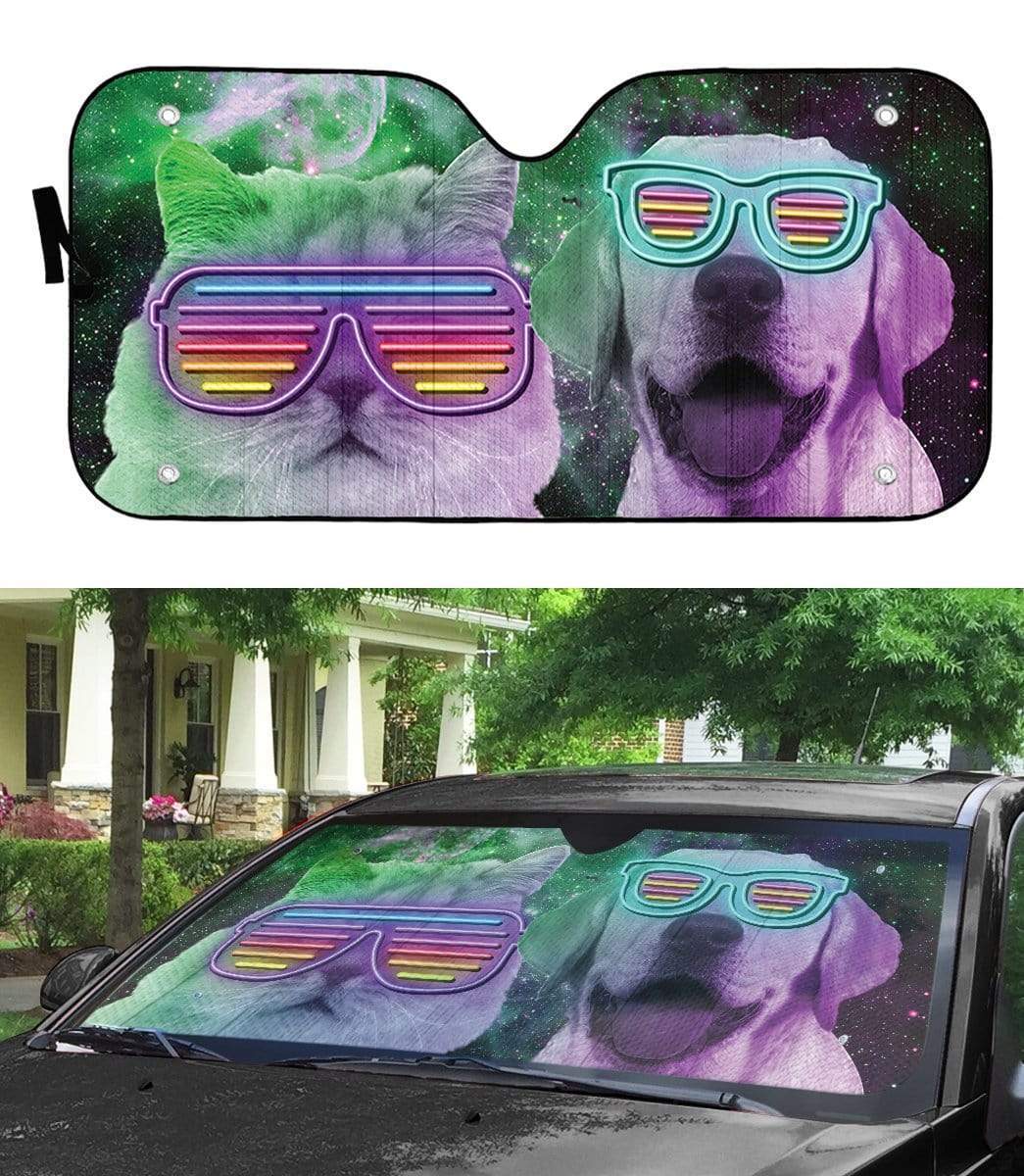 gearhumans 3D DJ Labrador retriever and Persian Custom Car Auto Sunshade GD120517 Auto Sunshade 