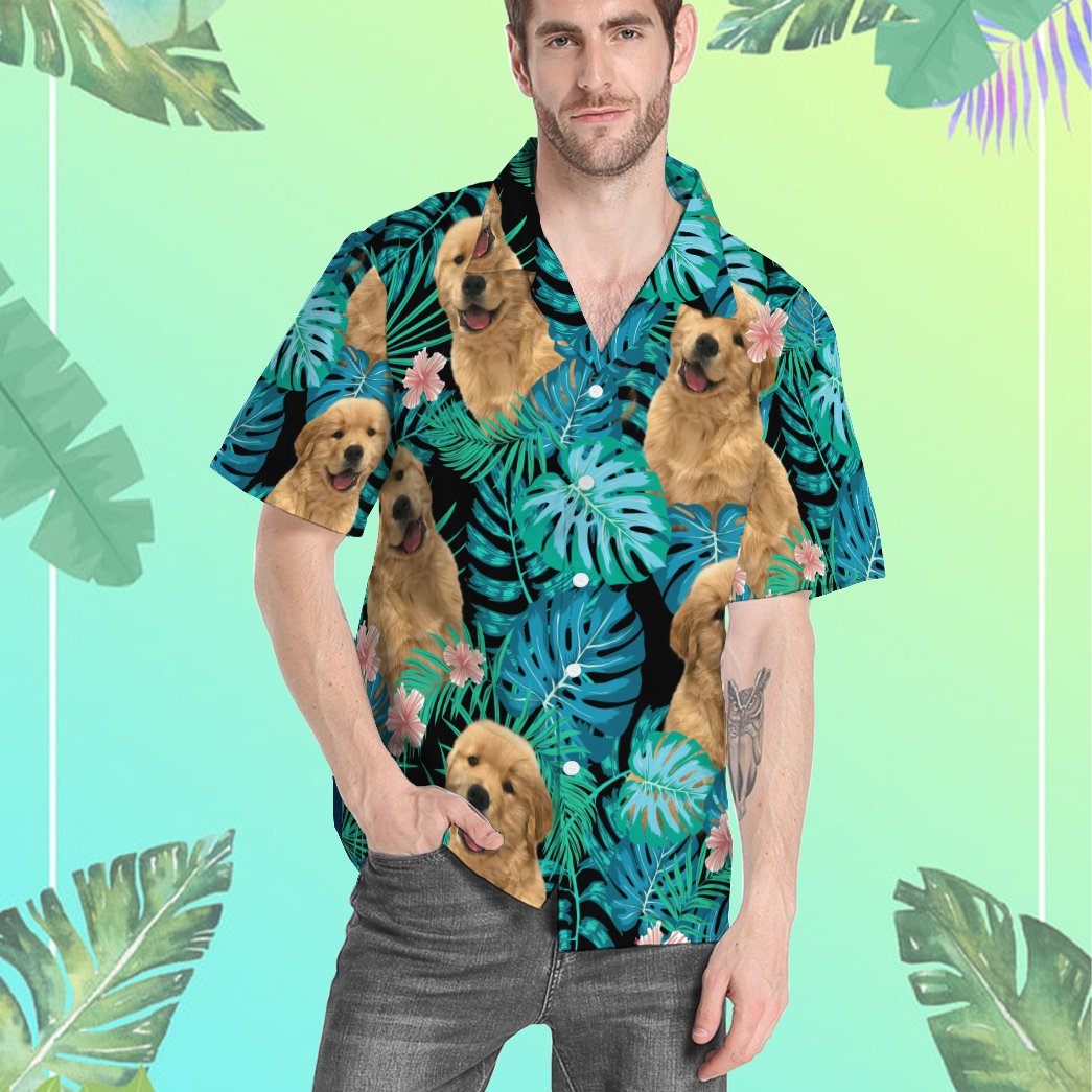 Gearhumans 3D Dog Hawaiian Tropical Custom Photo Short Sleeve Shirt GS0107212 Hawai Shirt 