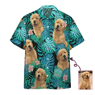 Gearhumans 3D Dog Hawaiian Tropical Custom Photo Short Sleeve Shirt
