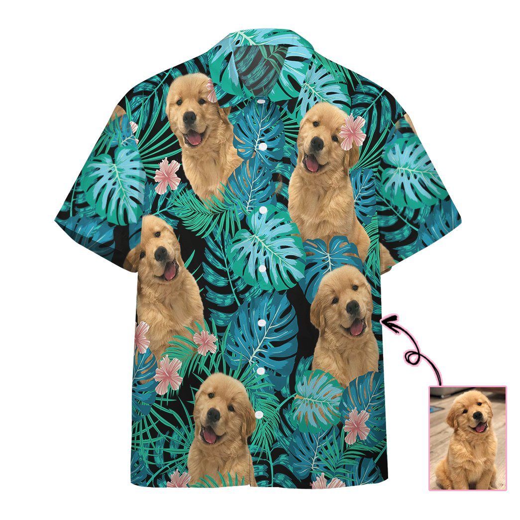 Gearhumans 3D Dog Hawaiian Tropical Custom Photo Short Sleeve Shirt GS0107212 Hawai Shirt Custom Photo S 