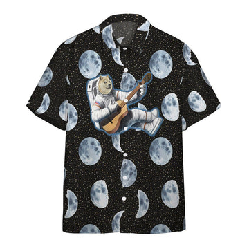 Gearhumans 3D Doge Astronaut Playing Guitar Custom Hawaii Shirt GO19052117 Hawai Shirt Short Sleeve Shirt S 