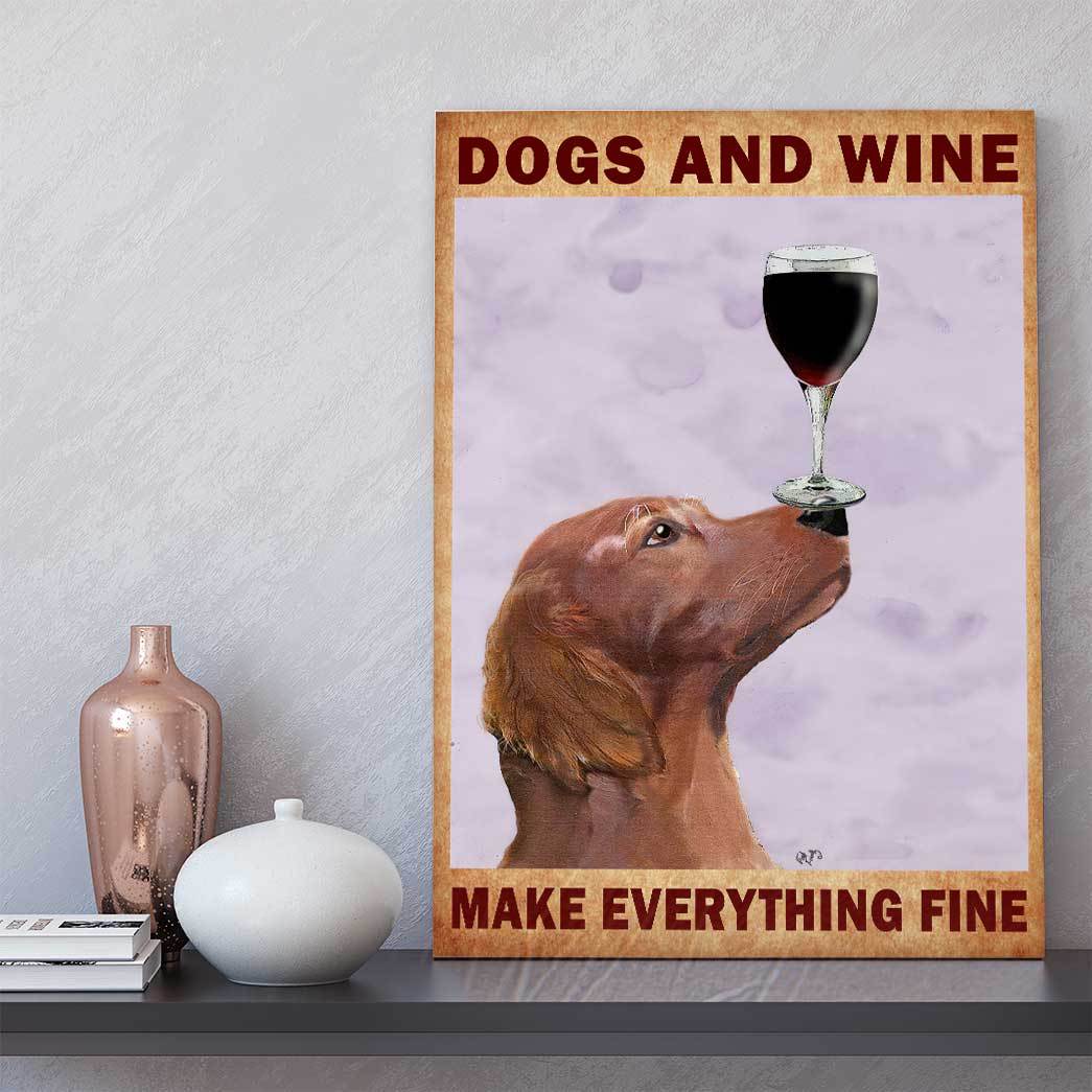 Gearhumans 3D Dogs And Wine Make Everything Fine Canvas ZK2005212 Canvas 