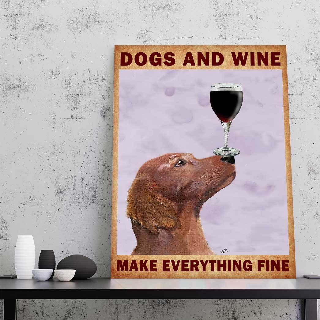 Gearhumans 3D Dogs And Wine Make Everything Fine Canvas ZK2005212 Canvas 