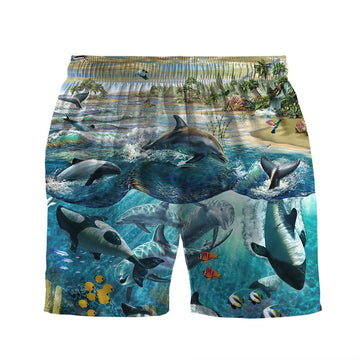 Gearhumans 3D Dolphin Paradise Custom Beach Shorts Swim Trunk GS1106219 Men Shorts 