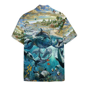 Gearhumans 3D Dolphin Paradise Custom Short Sleeve Shirt