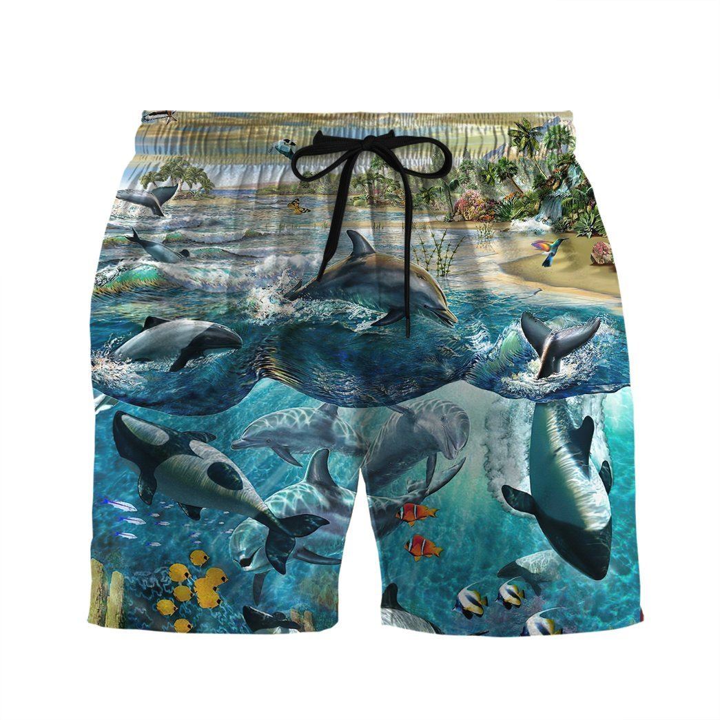 Gearhumans 3D Dolphin Paradise Custom Short Sleeve Shirt GS1106218 Hawai Shirt Men Shorts S 