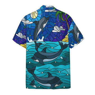 Gearhumans 3D Dolphin Stained Glass Style Custom Short Sleeve Shirt