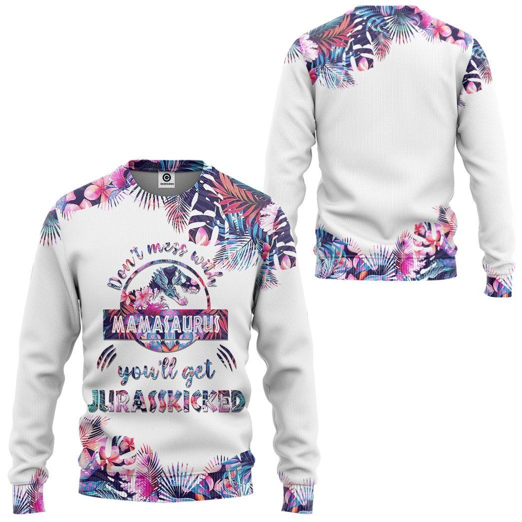 Gearhumans 3D Dont Mess With Mamasaurus Mothers Day Gift Custom Tshirt Hoodie Hollow Leggings Apparel GW230310 3D Apparel