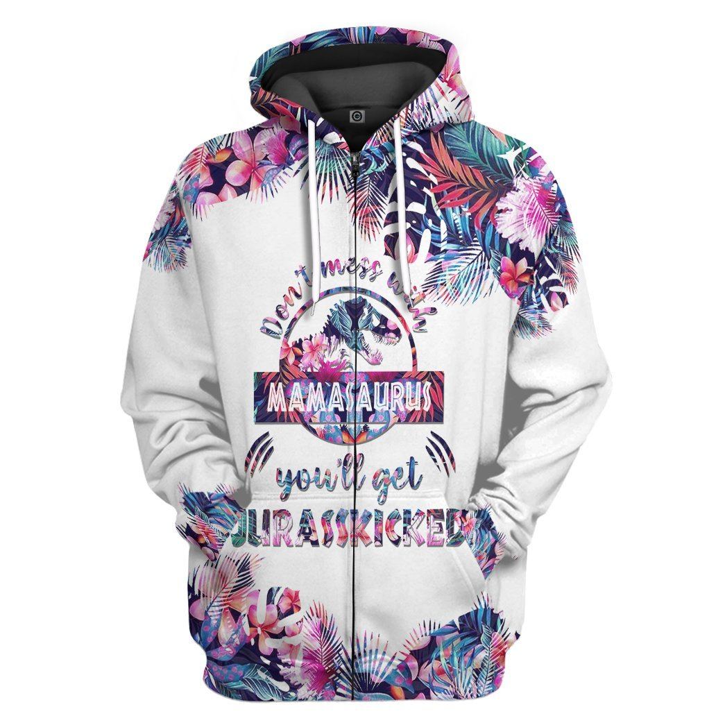 Gearhumans 3D Dont Mess With Mamasaurus Mothers Day Gift Custom Tshirt Hoodie Hollow Leggings Apparel GW230310 3D Apparel Zip Hoodie S