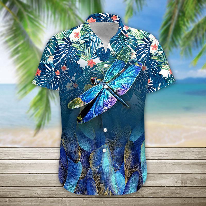 Gearhumans 3D Dragonfly Hawaii Shirt hawaii Short Sleeve Shirt