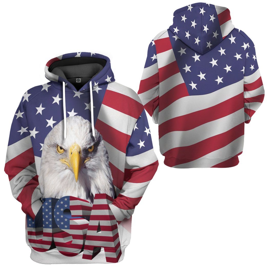 Gearhumans 3D Eagle USA Flag Custom Tshirt Hoodie Apparel GW2005212 3D Apparel 