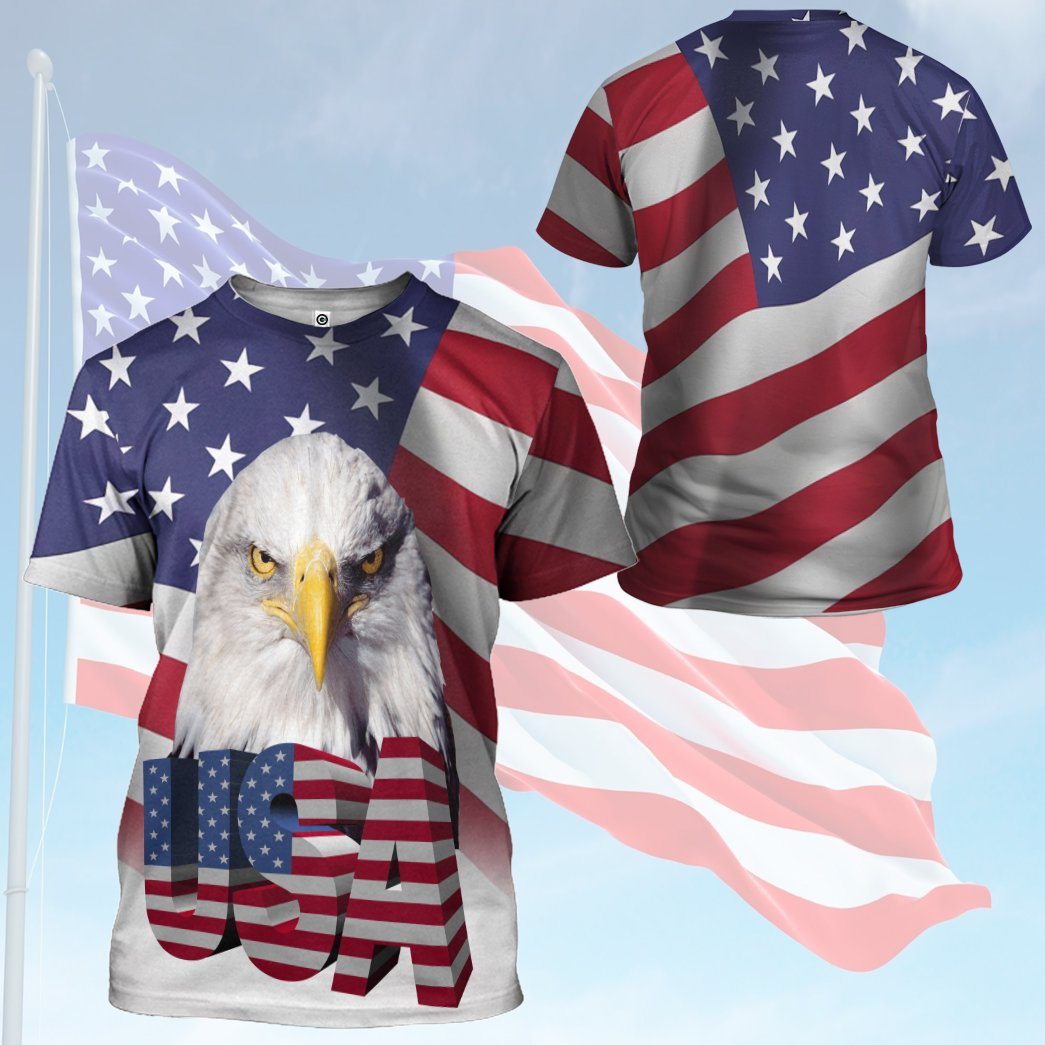 Gearhumans 3D Eagle USA Flag Custom Tshirt Hoodie Apparel GW2005212 3D Apparel 
