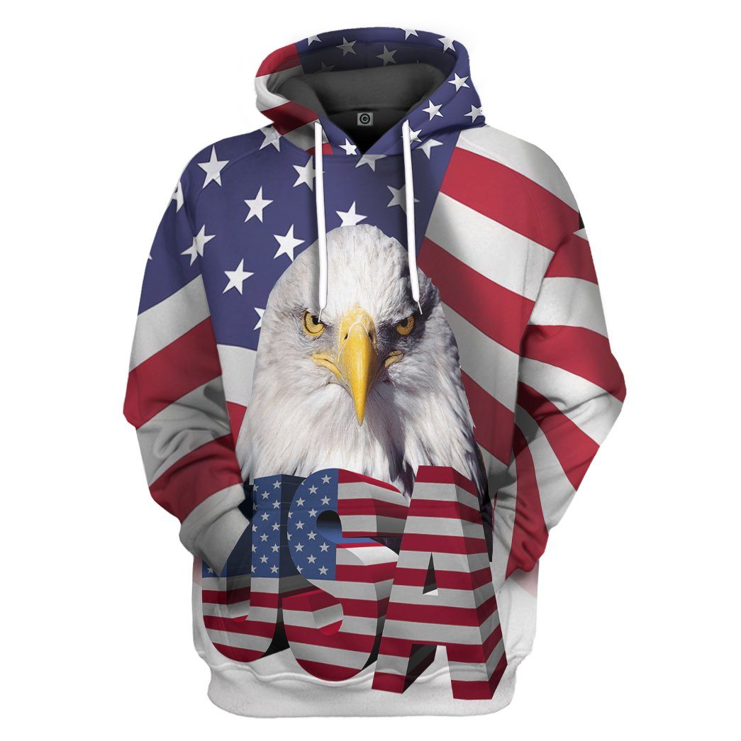 Gearhumans 3D Eagle USA Flag Custom Tshirt Hoodie Apparel GW2005212 3D Apparel Hoodie S 