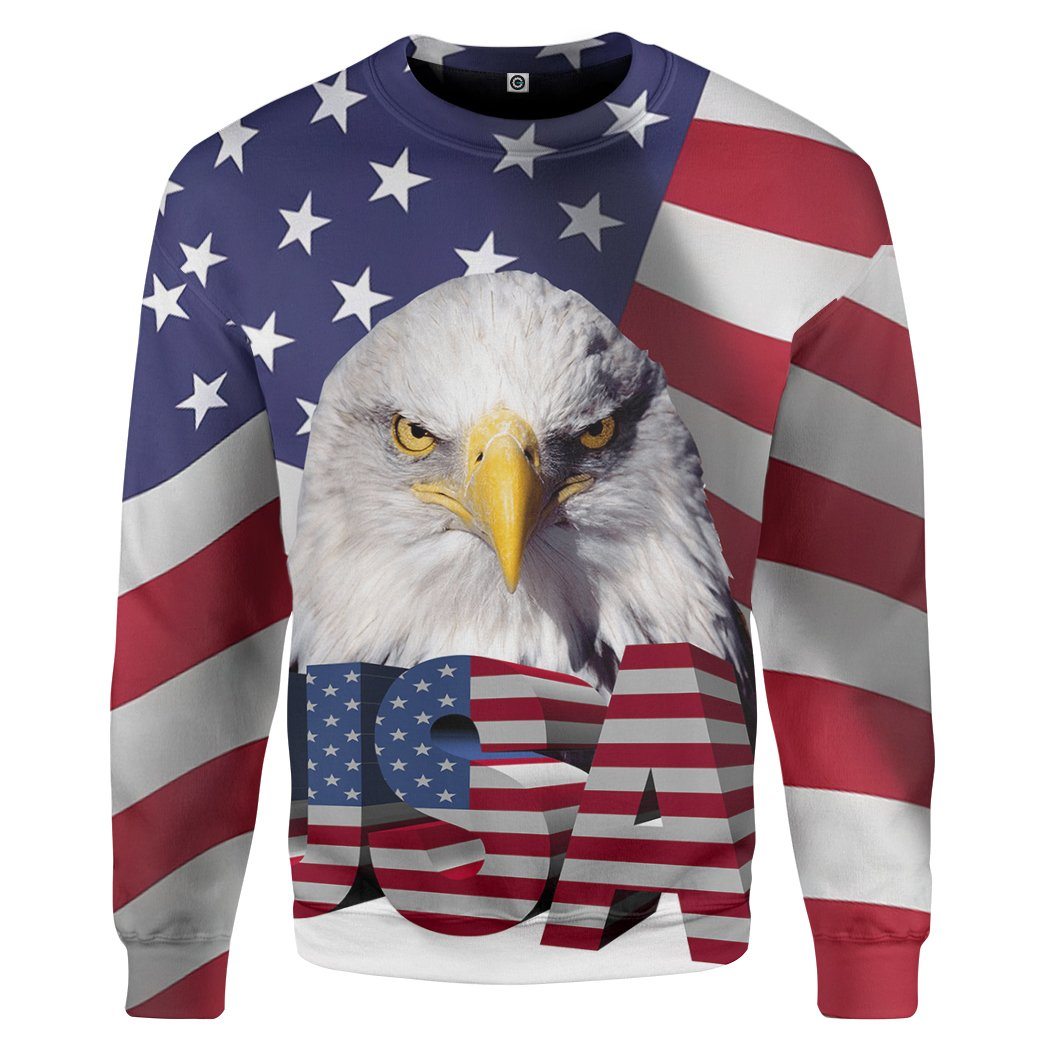 Gearhumans 3D Eagle USA Flag Custom Tshirt Hoodie Apparel GW2005212 3D Apparel Long Sleeve S 