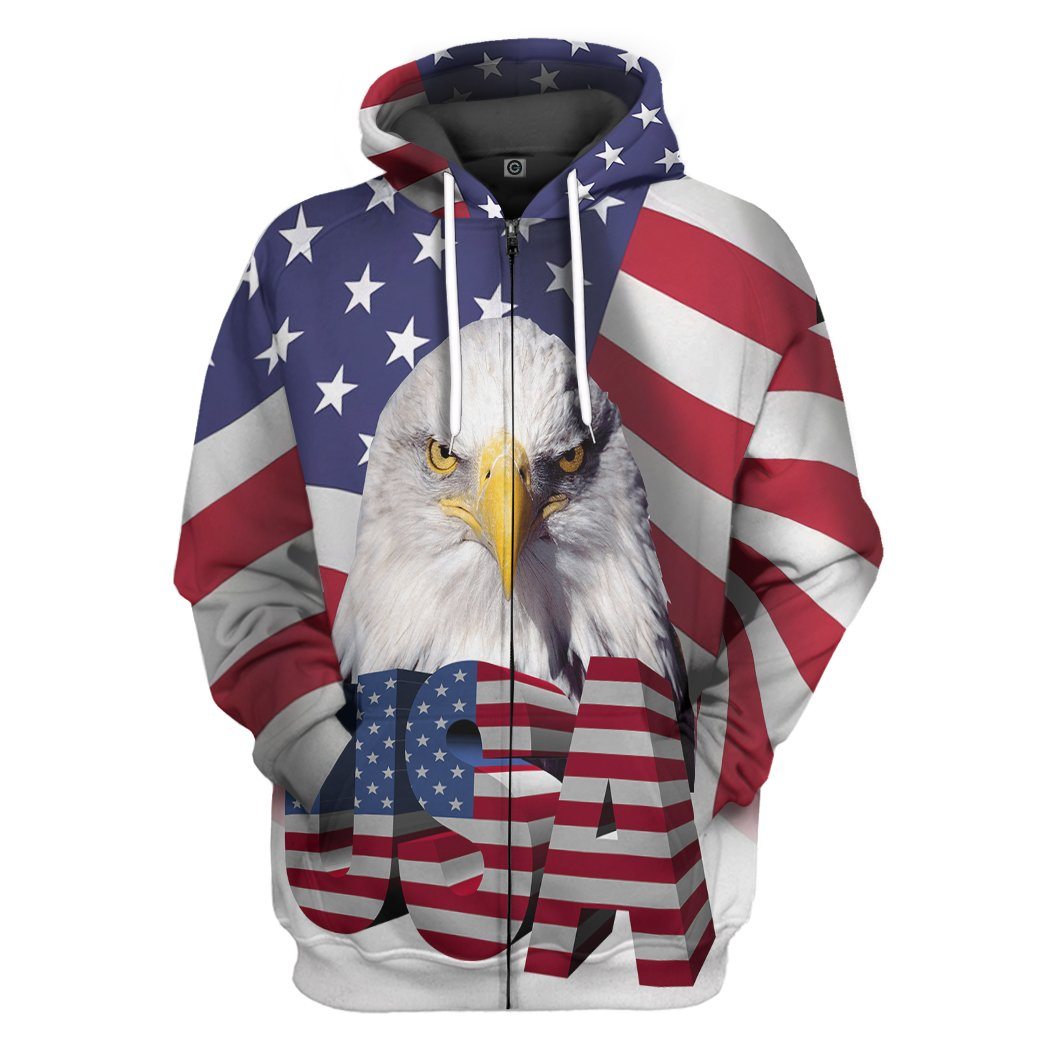 Gearhumans 3D Eagle USA Flag Custom Tshirt Hoodie Apparel GW2005212 3D Apparel Zip Hoodie S 