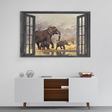 Gearhumans 3D Elephant Mom Window Mothers Day Gift Custom Canvas