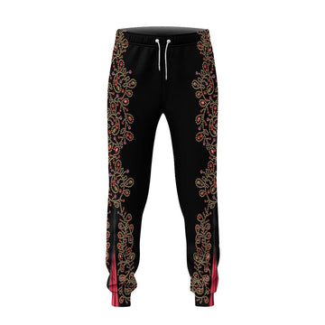 Gearhumans 3D ELV PRL Black Spanish Red Flower Custom Sweatpants