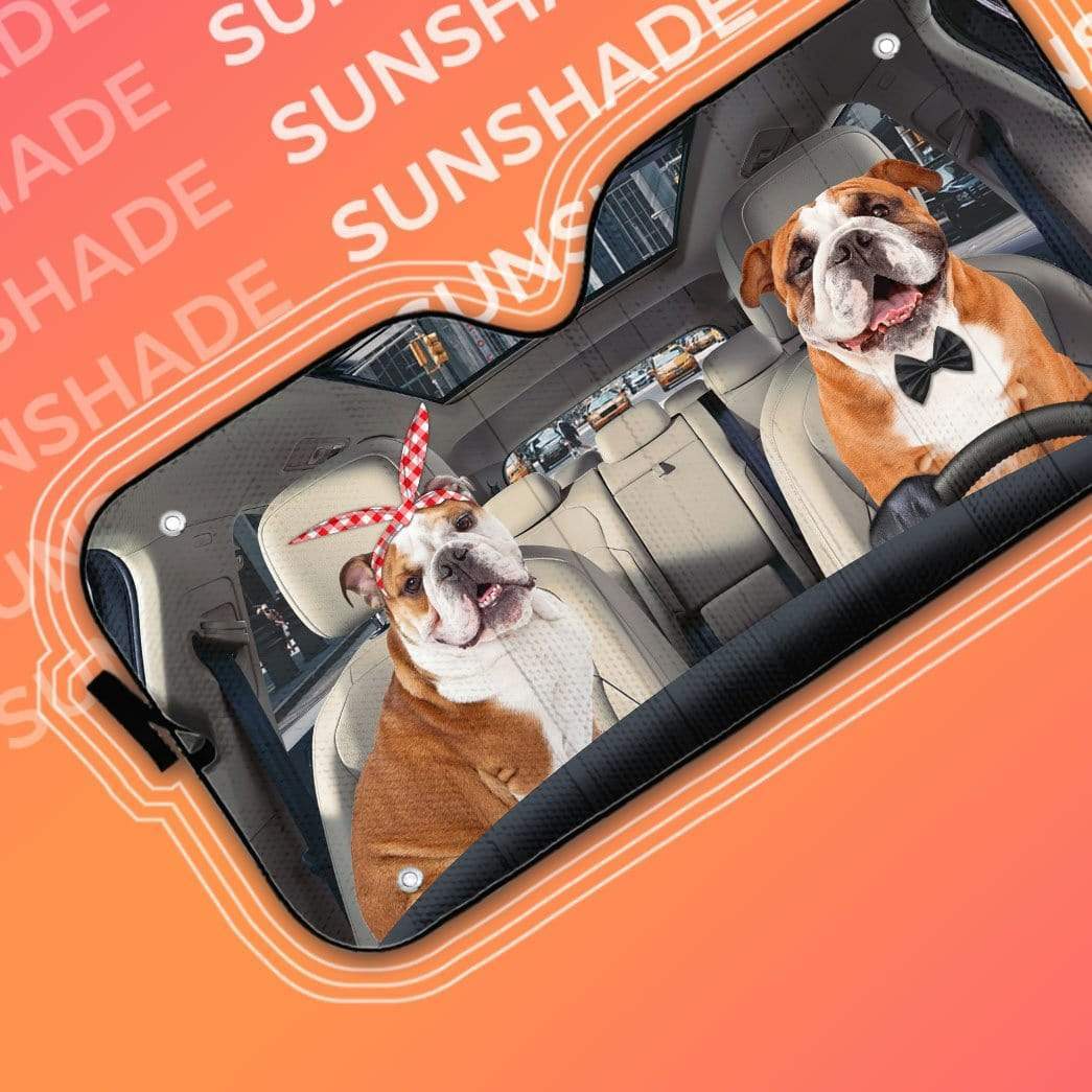 gearhumans 3D English Bulldog Couple Custom Car Auto Sunshade GW17077 Auto Sunshade 