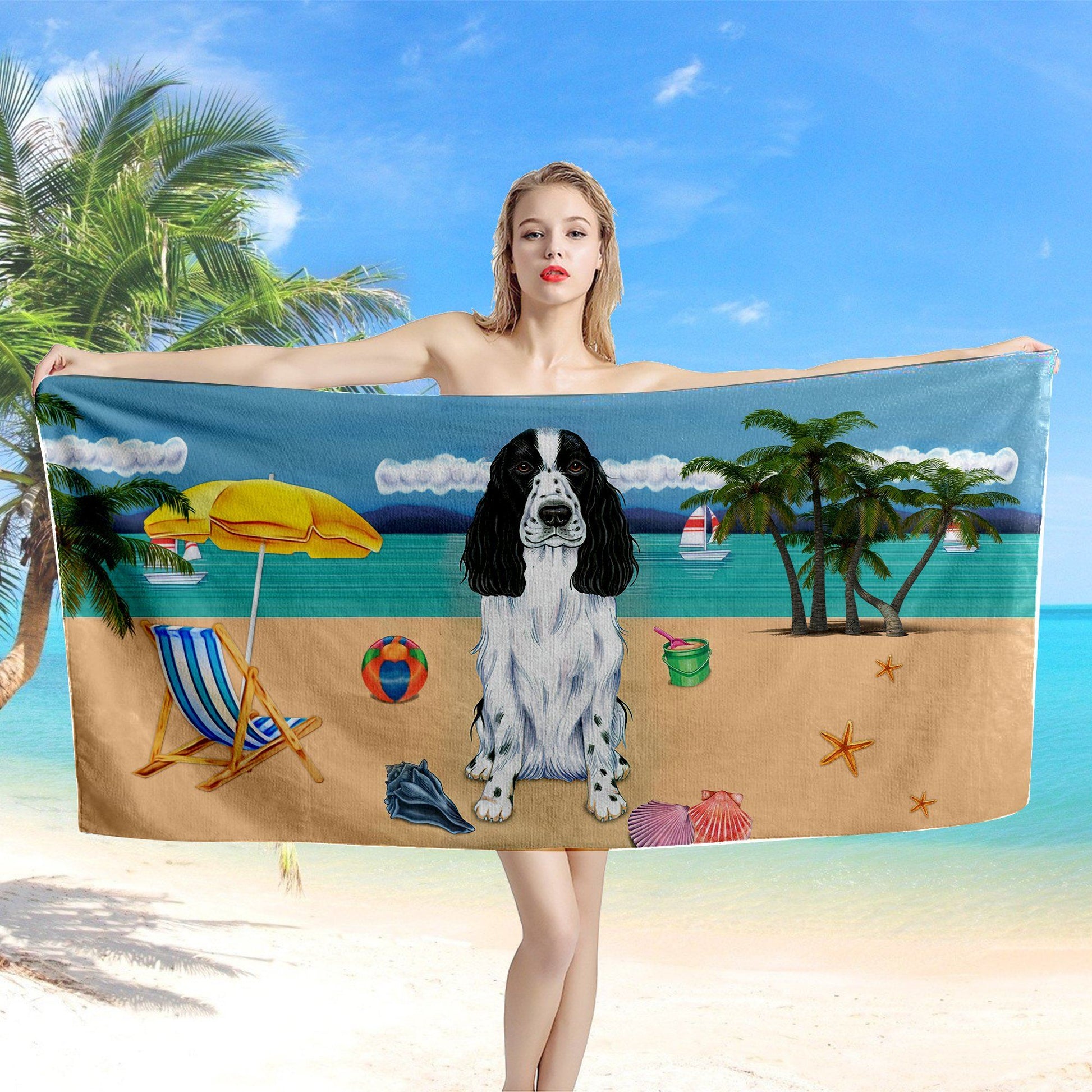 Gearhumans 3D English Cocker Spaniel Dog Custom Beach Towel GW1205215 Towel 