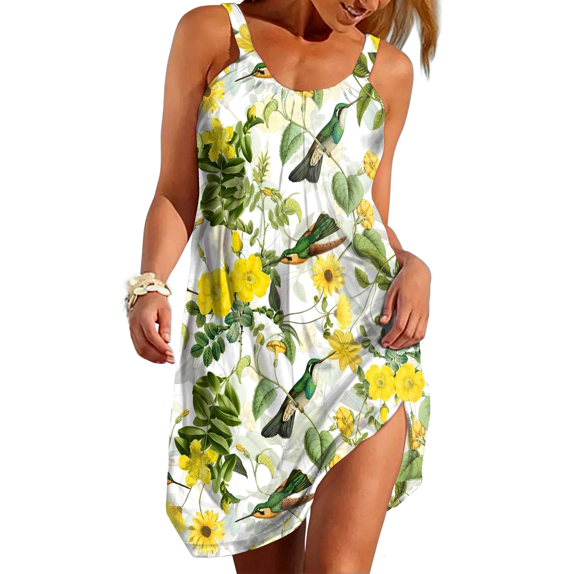 Gearhumans 3D Enjoy Lifes Simple Pleasures Like Hummingbirds Custom Sleeveless Beach Dress GO01062114 Beach Dress Beach Dress S 