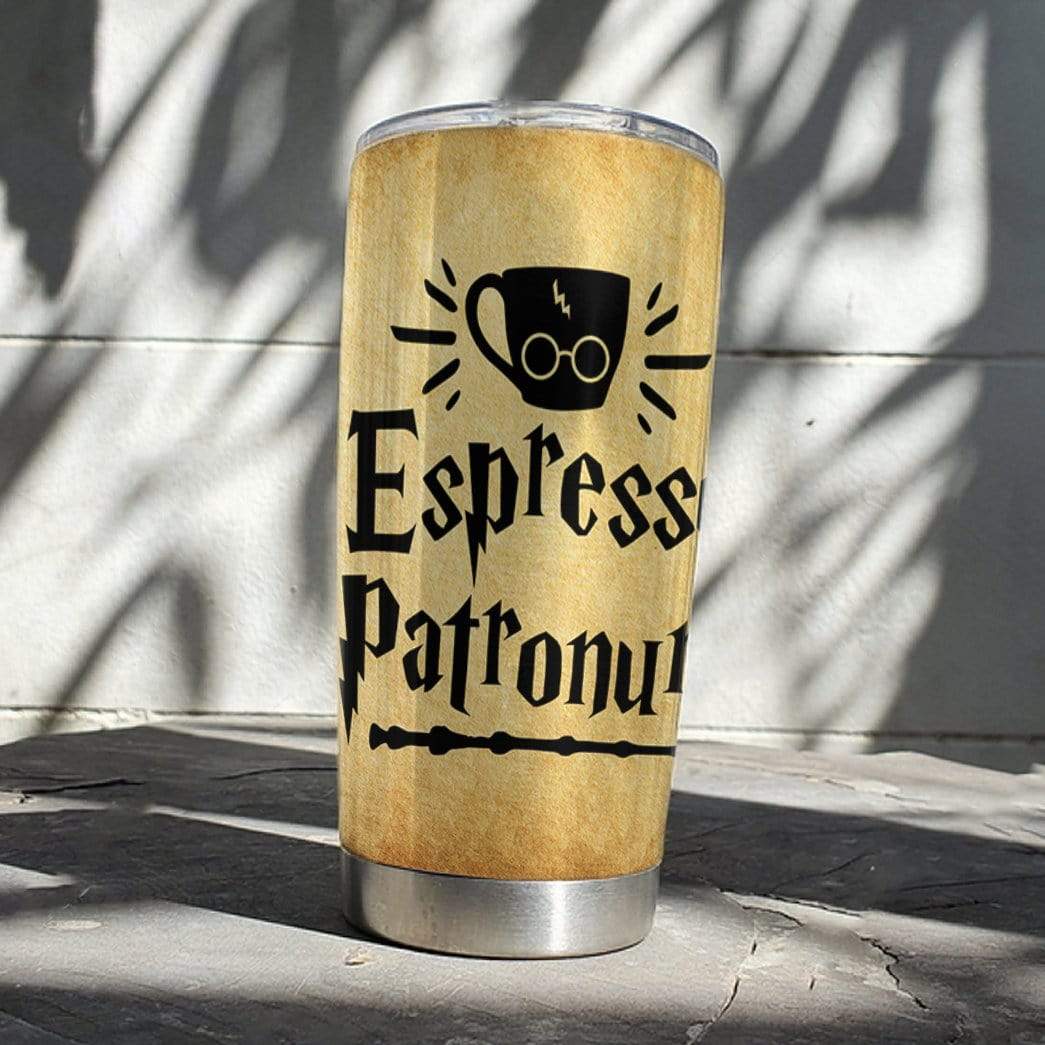 BeeGeeTees Espresso Patronum Travel Mug - 14 oz Stainless Steel to Go Cup for Wizards