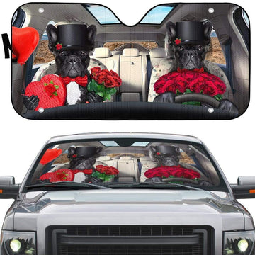 Gearhumans 3D Fall In Love French Bulldog Auto Sunshade