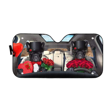 Gearhumans 3D Fall In Love French Bulldog Auto Sunshade