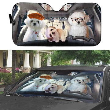 Gearhumans 3D Family Bichon Frise Auto Sunshade