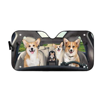 Gearhumans 3D Family Corgi Dogs Custom Car Auto Sunshade