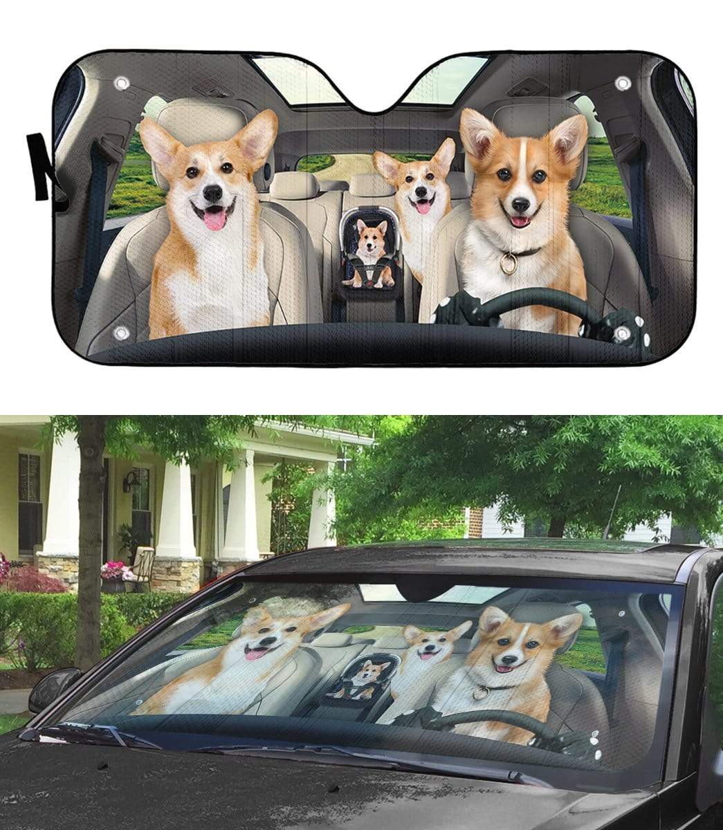 gearhumans 3D Family Corgi Dogs Custom Car Auto Sunshade GV070714 Auto Sunshade 