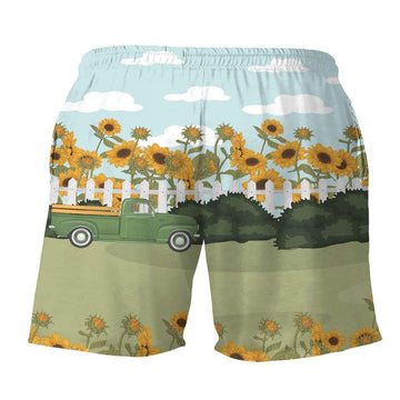 Gearhumans 3D Family Pug In The Garden Summer Beach Shorts Swim Trunks