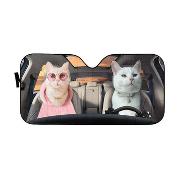 Gearhumans 3D Fashion Couple White Cats Custom Car Auto Sunshade