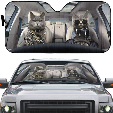 Gearhumans 3D Fashionable Chartreux Cats Custom Car Auto Sunshade