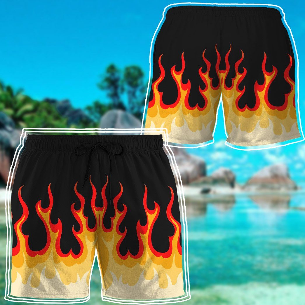 Gearhumans 3D Fire Hot Rod Flames Custom Beach Shorts Swim Trunk GS1406218 Men Shorts 
