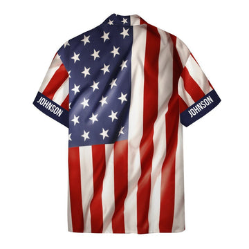 Gearhumans 3D Fishing Hooked American Flag Custom Text Short Sleeve Shirt