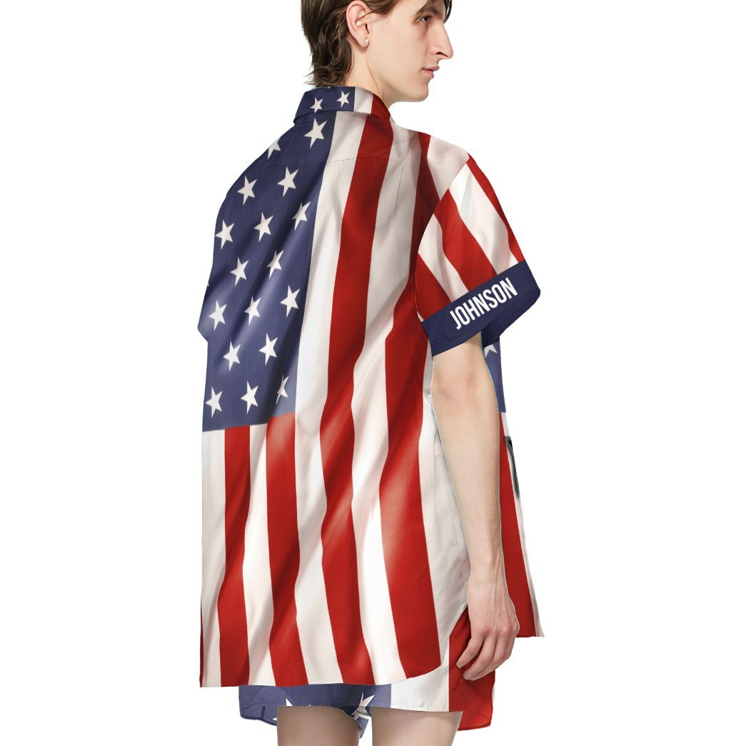Gearhumans 3D Fishing Hooked American Flag Custom Text Short Sleeve Shirt GS09062114 Hawai Shirt 