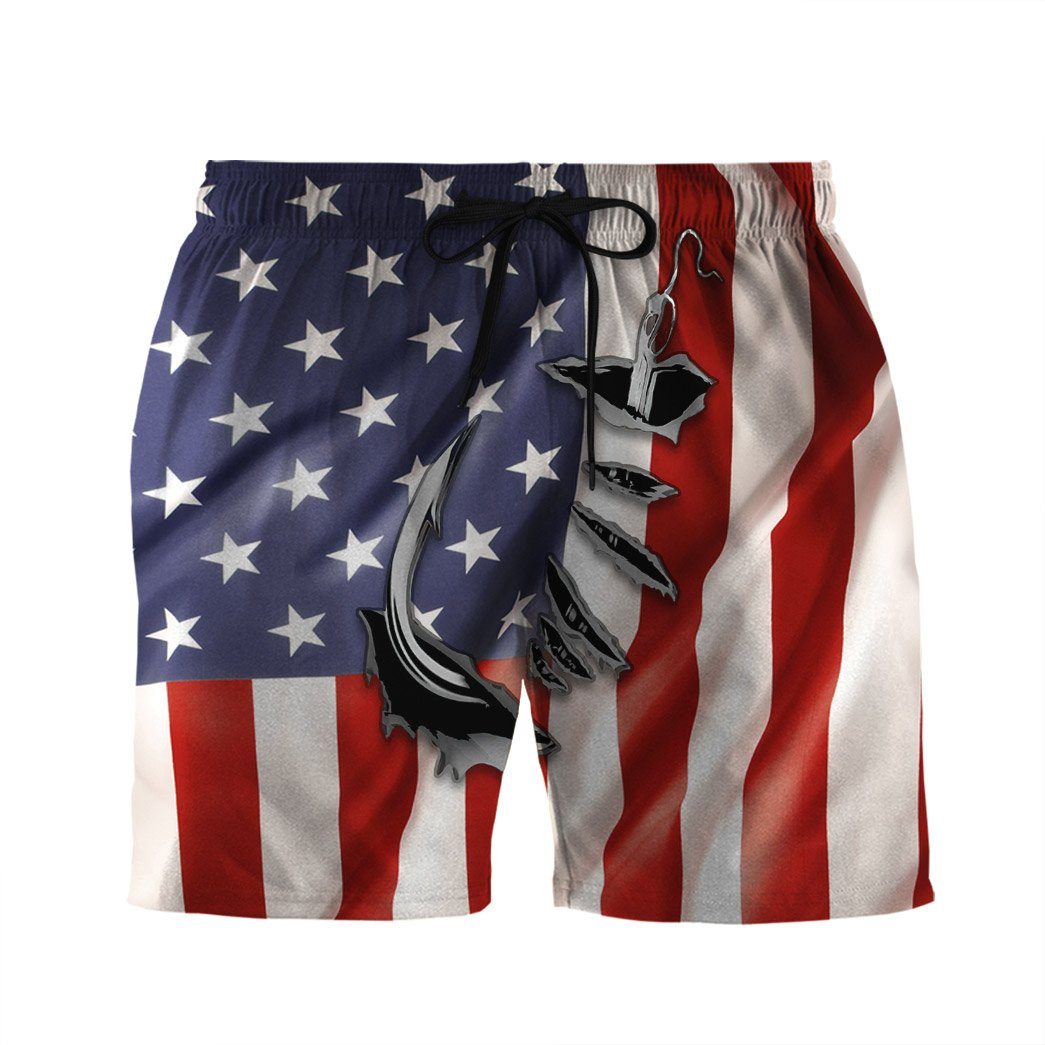 Gearhumans 3D Fishing Hooked American Flag Custom Text Short Sleeve Shirt GS09062114 Hawai Shirt Men Shorts S 