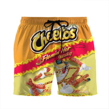 Gearhumans 3D Flaming Hot Cheetos Custom Beach Shorts swim trunks men GS28075 Men Shorts Men Shorts S